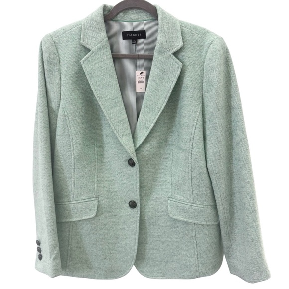 Talbots Jackets & Blazers - NWT Talbots Herringbone Wool Blend Blazer in Mint Green Size 14